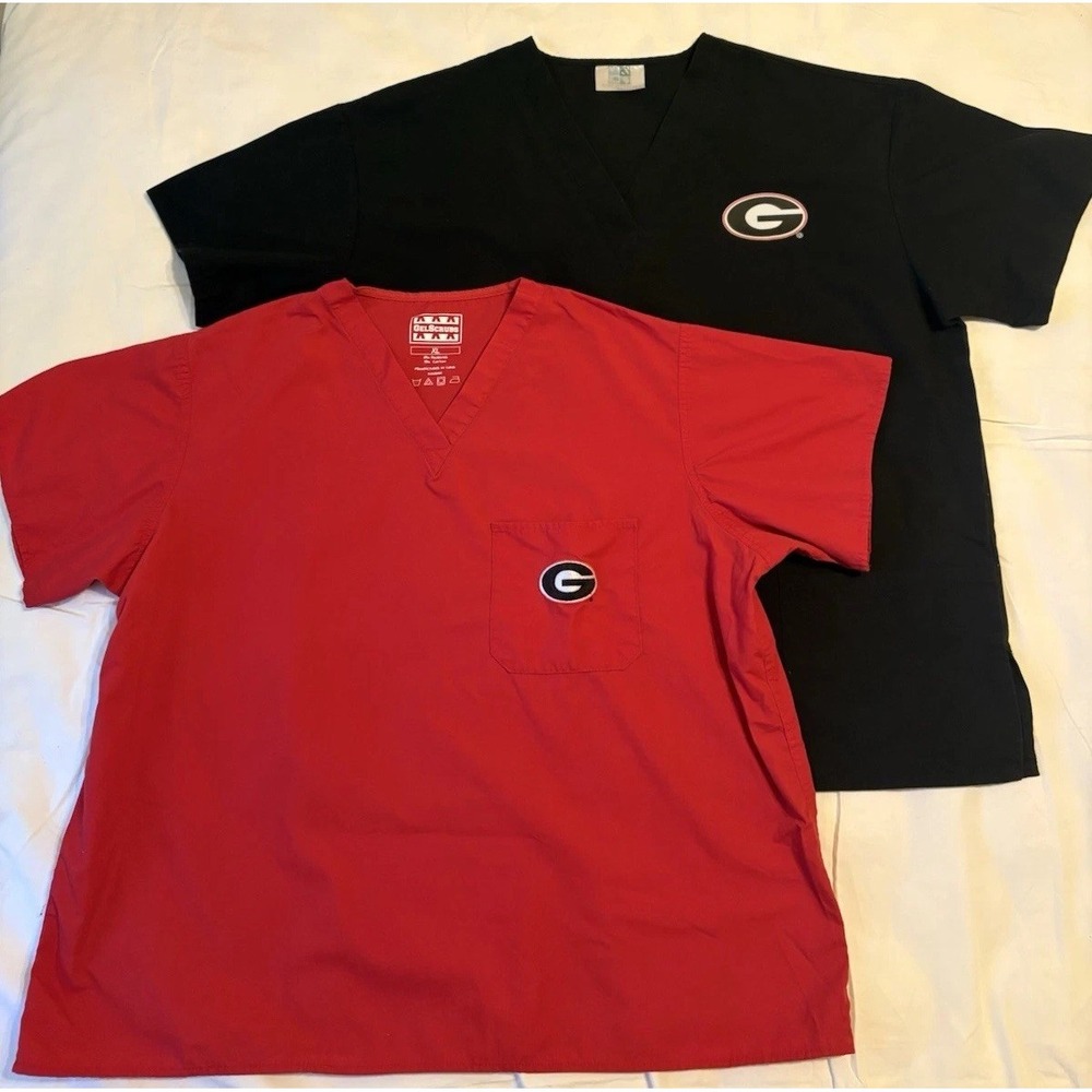 Lot of 2 UGA University of Georgia‎ Medical Scrub Tops Red Black Unisex XL